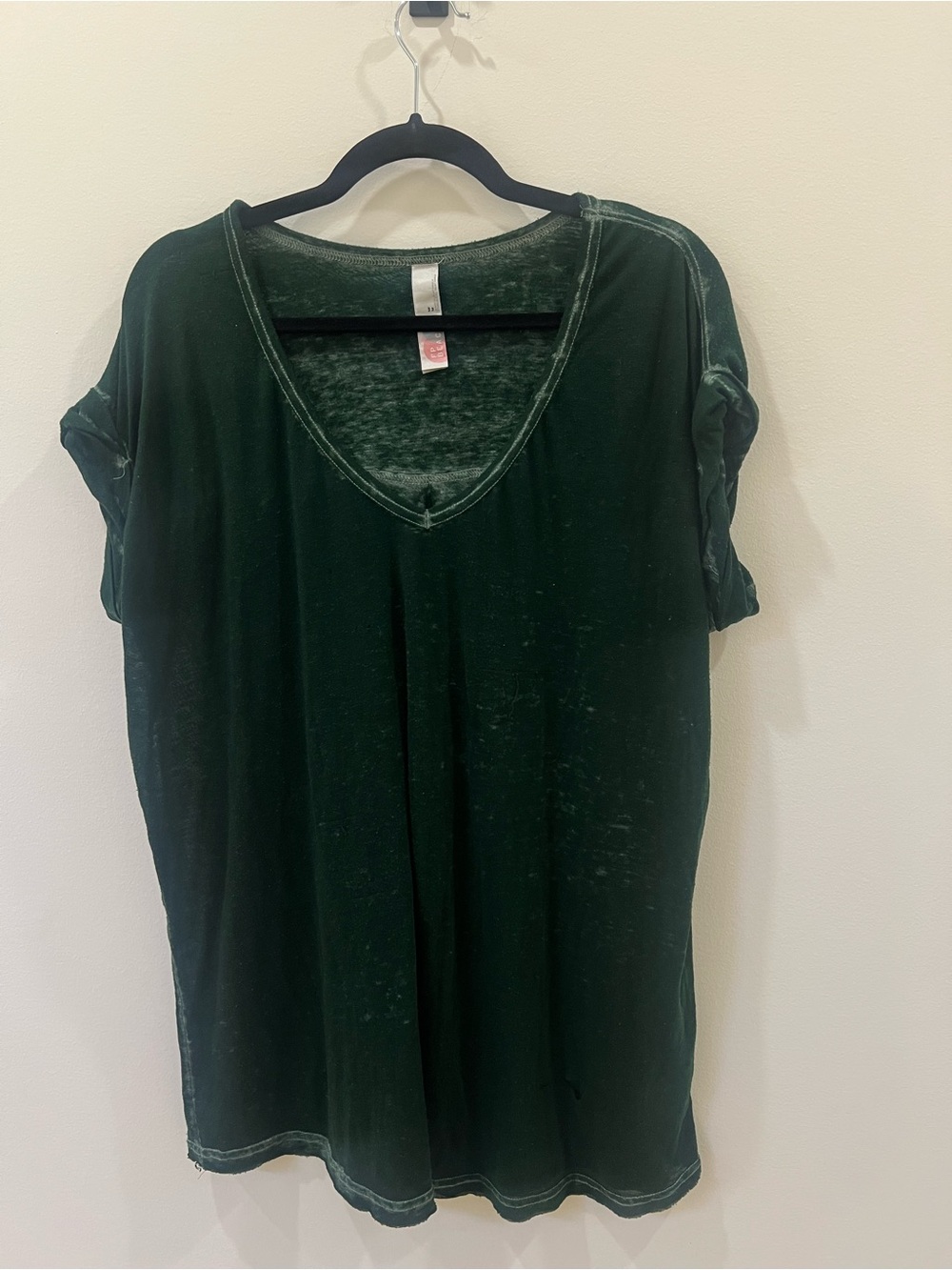 Free People Deep Green V-Neck Short Sleeve Tee